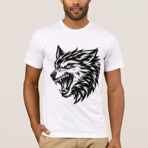 T-shirt Tête de Loup Féroce Gras Noir et Blanc Alpha Loup
