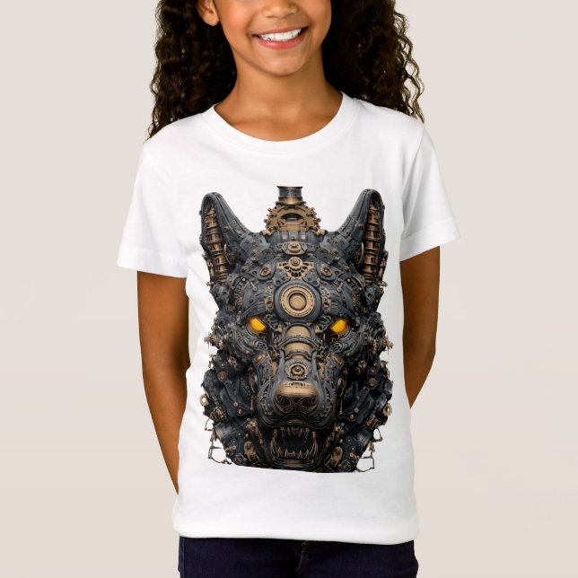 T-Shirt Tête de loup mécanique Steampunk - Robot A Cyberpu (Devant)