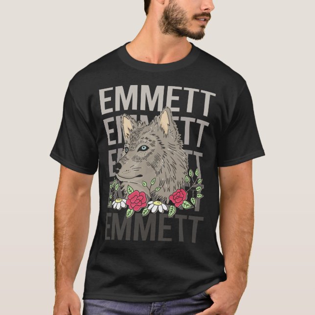 T-shirt Tête de loup - Nom Emmett (Devant)