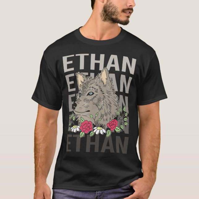 T-shirt Tête de loup - Nom Ethan (Devant)
