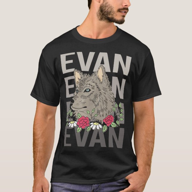 T-shirt Tête de loup - Nom Evan (Devant)