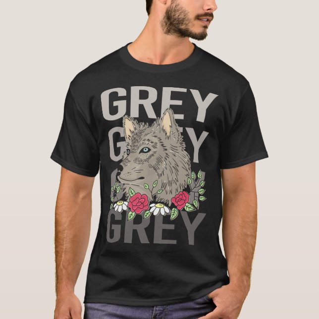 T-shirt Tête de loup - Nom gris (Devant)