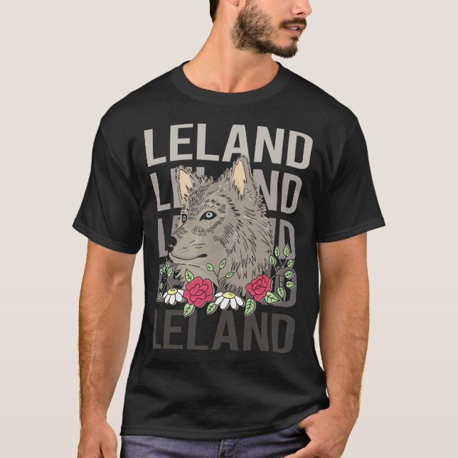 T-shirt Tête de loup - Nom Leland (Devant)