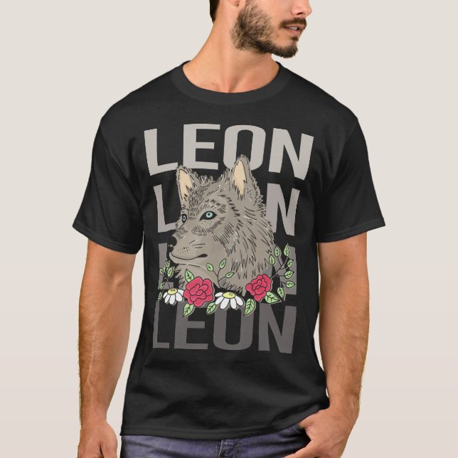T-shirt Tête de loup - Nom Leon (Devant)