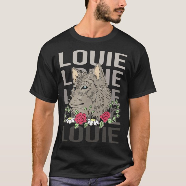 T-shirt Tête de loup - Nom Louie (Devant)