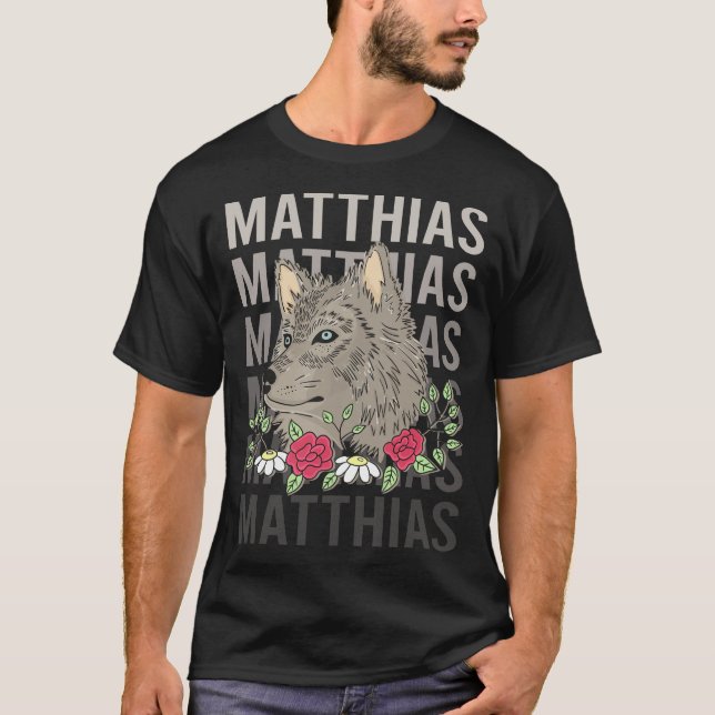 T-shirt Tête de loup - Nom Matthias (Devant)