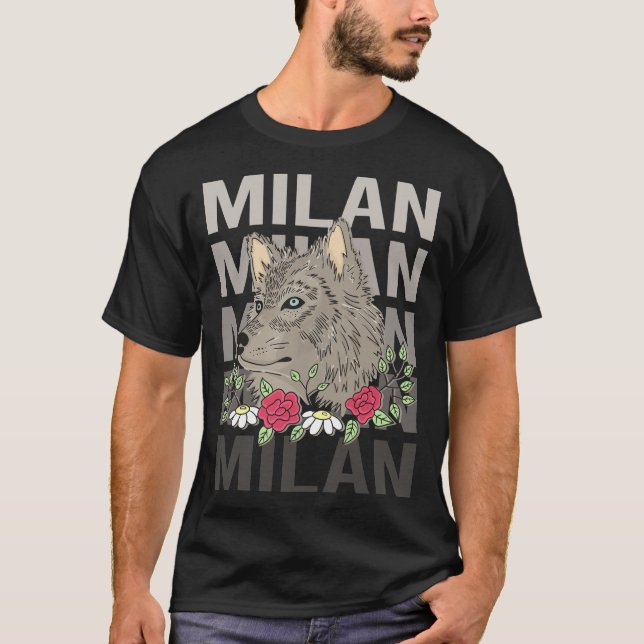 T-shirt Tête de loup - Nom Milan (Devant)