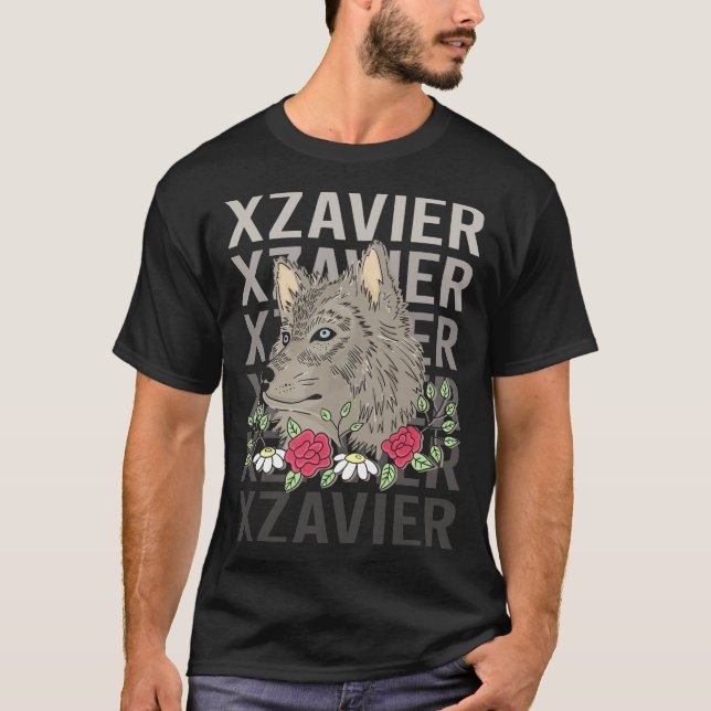 T-shirt Tête de loup - Nom Xzavier (Devant)