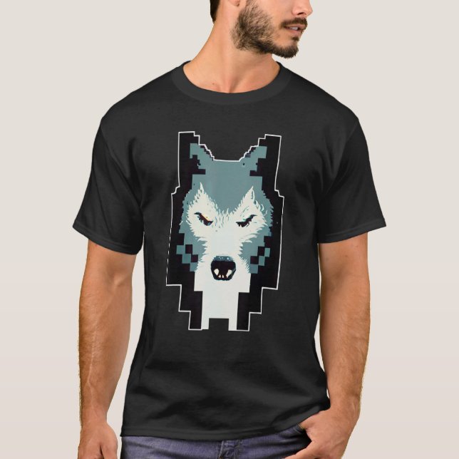 T-shirt Tête de loup Pixel 8 Bit Jeu vidéo rétro (Devant)