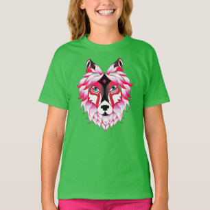 T-shirt Tête de loup rose Polygone Design-24531