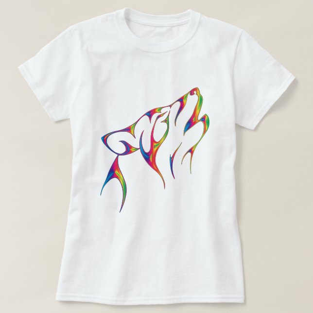 T-shirt Tête de loup tribal arc-en-ciel (Design devant)