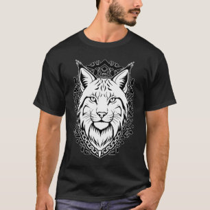 T-shirt Tête de Lynx Art Linéaire Minimaliste Noir et Blan