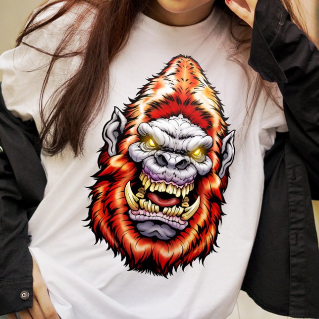 T-shirt Tête de monstre : Big Foot Yeti Sasquatch Red T-Sh (Créateur téléchargé)