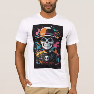T-shirt 💀 Tête de Mort avec Chapeau Coloré 💀