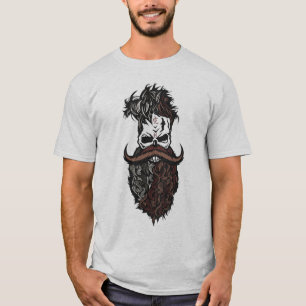 T-shirt tete de mort crane hipster barbu barbe moustache m