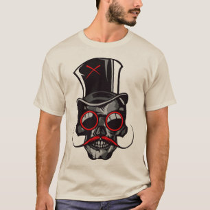 T-shirt tete_de_mort_crane_hipster_chapeau_skull_moustache