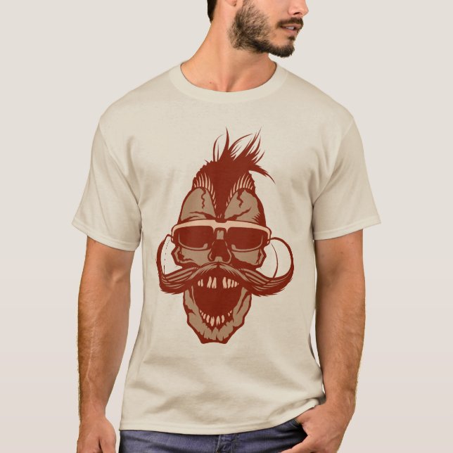 T-shirt tete_de_mort_crane_hipster_skull_moustache_punk_mo (Devant)