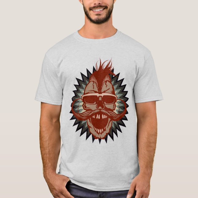 T-shirt tete_de_mort_crane_hipster_skull_moustache_punk_mo (Devant)