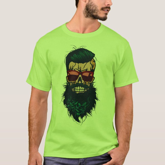 T-shirt tete de mort crane skull hipster barbu barbe moust (Devant)