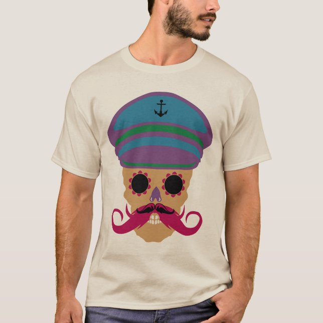 T-shirt tete_de_mort_fantaisie_crane_dessin_kepi_moustache (Devant)