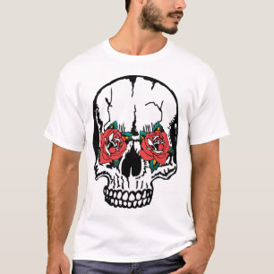 T-shirt tete de mort fleur rose yeux oeil crane old school