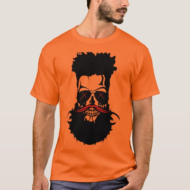 T-shirt tete de mort hipster barbe barbu moustache coiffur (Devant)
