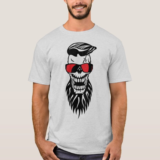 T-shirt tete de mort hipster barbe lunette coiffure lunett (Devant)