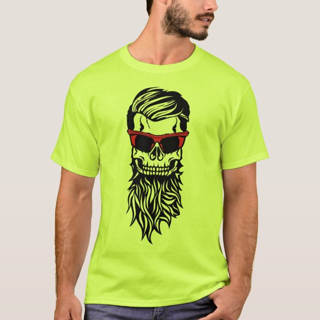 T-shirt tete de mort hipster barbe lunette futuriste coiff (Devant)