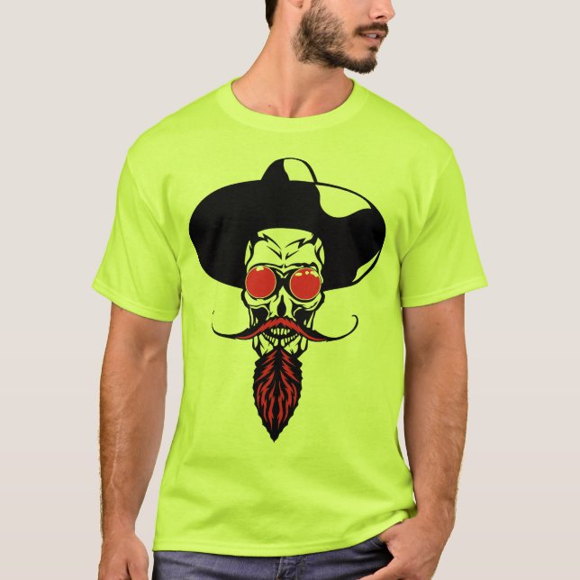 T-shirt tete de mort hipster barbe mexicain moustache lune (Devant)