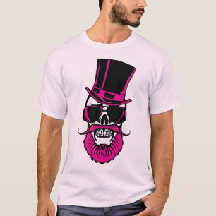 T-shirt tete de mort hipster barbe moustache chapeau lunet