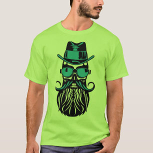 T-shirt tete de mort hipster barbe moustache chapeau lunet