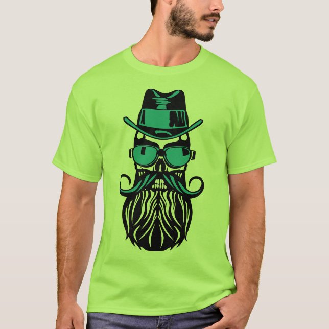 T-shirt tete de mort hipster barbe moustache chapeau lunet (Devant)