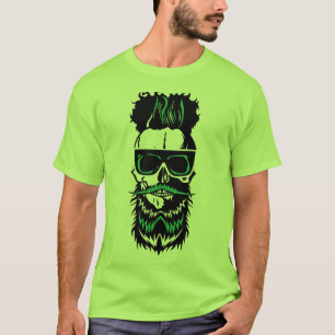T-shirt tete de mort hipster barbe moustache chevelure 