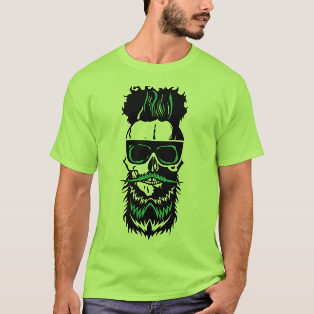 T-shirt tete de mort hipster barbe moustache chevelure  (Devant)