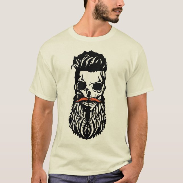 T-shirt tete de mort hipster barbe moustache coiffure 2 (Devant)