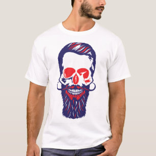 T-shirt tete de mort hipster barbe moustache crane 