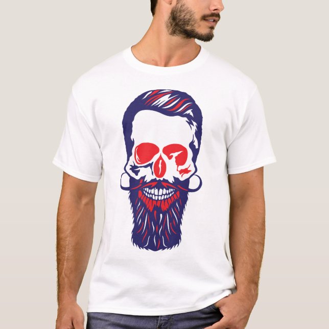 T-shirt tete de mort hipster barbe moustache crane  (Devant)