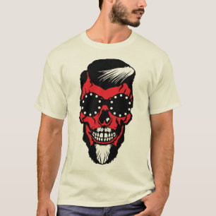 T-shirt tete de mort hipster barbe moustache ronde lunette