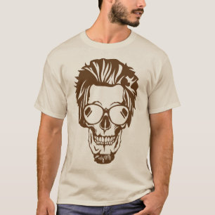 T-shirt tete de mort hipster barbiche coiffure lunette