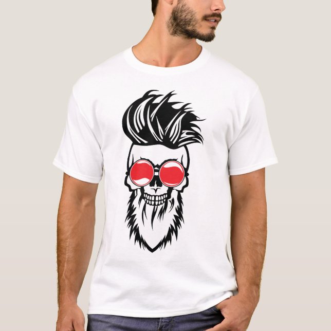 T-shirt tete de mort hipster barbu barbe lunette ronde de  (Devant)