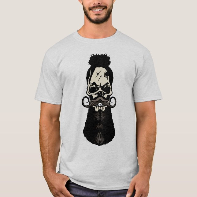 T-shirt tete de mort hipster barbu barbe moustache crane m (Devant)