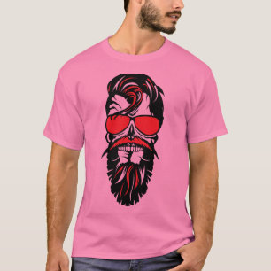T-shirt tete de mort hipster barbu barbe moustache lunette