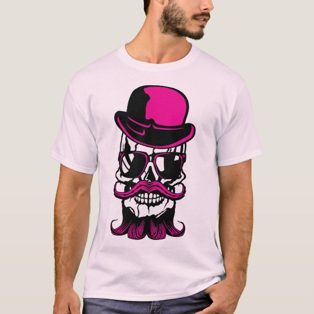 T-shirt tete de mort hipster barbu barbe moustache lunette (Devant)