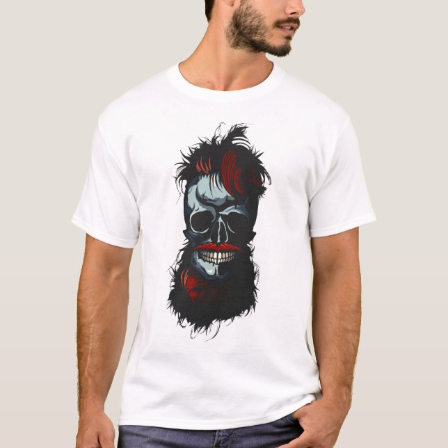 T-shirt tete de mort hipster barbu barbe moustachu moustac (Devant)