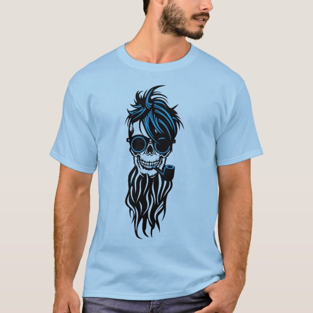 T-shirt tete de mort hipster barbu barbe pipe lunette sole (Devant)