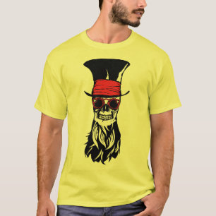 T-shirt tete de mort hipster barbu chapeau barbe lunette r