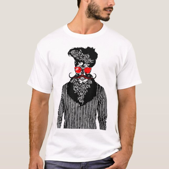 T-shirt tete de mort hipster barbu chemise skull crane bar (Devant)