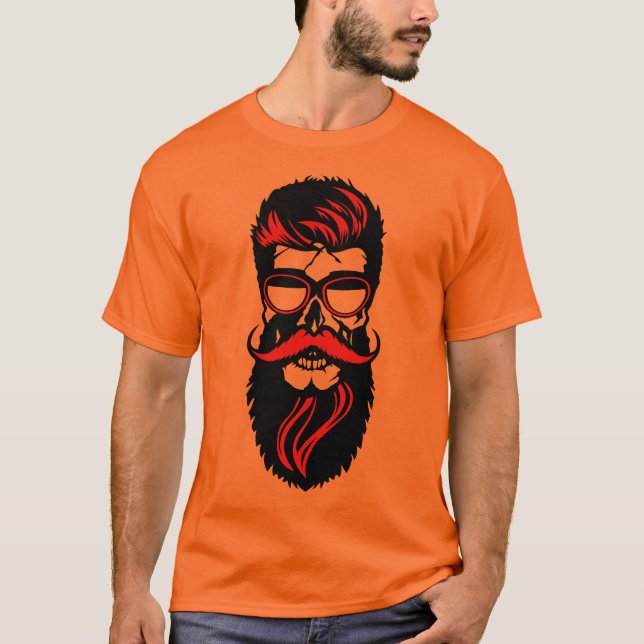 T-shirt tete de mort hipster barbu crane moustache lunette (Devant)