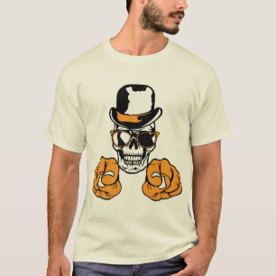 T-shirt tete de mort hipster barbu doigh pointe chapeau cr