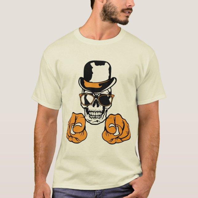 T-shirt tete de mort hipster barbu doigh pointe chapeau cr (Devant)